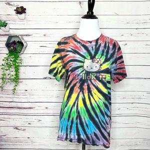 Hello Kitty Rainbow Spiral Tie Dye Short Sleeve Cute Colorful T-Shirt Size Small